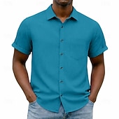 cheap Men's Smart Casual Shirts-Men's Shirt Casual Shirt Button Up Shirt Blue Black White Burgundy Navy Blue Short Sleeve Plain Shirt Collar Casual Daily Front Pocket Clothing Apparel Elegant Fashion Casual