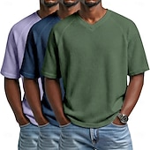 economico T-shirt in maglia waffle-3 pezzi t-shirt da uomo waffle maglietta a maniche corte scollo a V estate tinta unita testurizzata alla moda designer casual multipack maniche raglan casual quotidiano esterno blu bianco maglietta