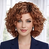 abordables perruque plus âgée-perruque bouclée élégante pour femme - boucles brunes dynamiques au volume naturel