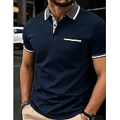 economico Polo classica da uomo-Per uomo Polo Maglia da golf Casuale Streetwear Bavero Manica Corta Essenziale Moderno Blocco di colori Tasca Bottoni Estate Primavera Vestibilità regolare Nero Bianco Giallo Borgogna Blu marino