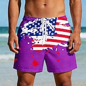 cheap Patriotic 250 Shorts-Men's 4th of July U.S. 250th Anniversary US Flag Patriotic Swim Trunks Swim Shorts Board Shorts Mid Waist Casual Holiday Side Pockets Mesh Lining Elastic Drawstring Waist Designer Clothing Apparel