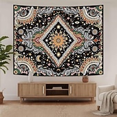 cheap Wall Tapestries-Mystic Psychedelic Sun Face Celestial Starburst Wall Tapestry Diamond Pattern Moon and Stars Bohemian Wall Hanging Trippy Hippie Home Decor Bedroom Backdrop