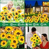 tanie Światła ścieżki i latarnie-3 w 1, zewnętrzne, wodoodporne, solarne lampy na paliki w kształcie słonecznika, 9-głowicowe, dekoracyjne lampy LED do ogrodu, na podwórko, trawnik, patio, do willi – oświetlenie nastrojowe na święta,