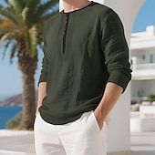 levne Ležérní tričko Henley-Pánské Tričko Tričko Henley Bavlněné plátěné tričko Dlouhý rukáv Henley Léto Jaro Barevné bloky Vinobraní Šik ven stylové Slátanina Barevné bloky Knoflíky Ležérní Denní Venkovní Bílá Černá Khaki Top