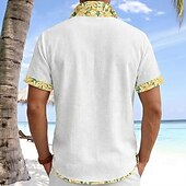 preiswerte Tropische Pflanzen-Herren Kokospalme Tropische Pflanzen Blumen Hemd Hawaiihemden Alohahemd Kurzarm Hawaiianisch Urlaub Ferien Sommer Umlegekragen 3D-Druck Eine Tasche vorne Leinenähnliches Hemd Blau Gelb Rosa Grün