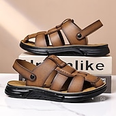 abordables Sandalias casuales-Sandalias casuales de verano de piel sintética para hombre: correas transpirables, tacón y plantilla ajustables, comodidad ligera, perfectas para vacaciones en la playa, resorts, piscinas y ocio al aire libre.