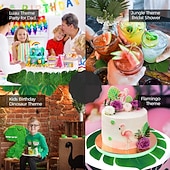 levne Umělé rostliny a zeleň-108 kusů palmových listů, umělých tropických monster - 6 druhů, velkých, malých, zelených, umělých palmových listů se stonky pro safari, džungli, havajskou luau, párty, dekoraci stolu, svatební,