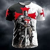 رخيصةأون تيشيرتات الإيمان-تي شيرت رجال الحروب الصليبية فرسان الهيكل محارب عتيق طباعة كاملة كل مكان صليب أحمر مقسم أسود أبيض جرافيك قصير الأكمام طويق قميص تصميم عتيق ملابس مصممة