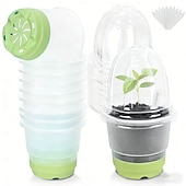 お買い得  植物ケアアクセサリー-蓋付きスタータートレイと植物ラベル付きの4インチ苗カップ10個、透明な苗ポット、補強されたベース付きの再利用可能なプラスチック植木鉢、移植が簡単 &amp;種まき