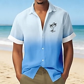 abordables Plantas tropicales-Hombre Árbol de coco Degradado de color Plantas tropicales camisa hawaiana Abotonar la camisa Manga Corta Hawaiano Vacaciones Festivos Ropa de playa Verano Primavera Cuello Vuelto Impresión 3D Camisa
