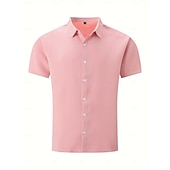 cheap Men's Button Up Shirts-Men's Shirt Waffle Shirt Texture Casual Shirt Button Up Shirt Blue Black White Pink khaki Short Sleeve Plain Lapel Casual Daily Clothing Apparel Fashion Modern Casual Comfortable