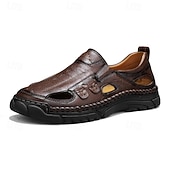 abordables Sandalias de Vacaciones-Zapatos casuales marrones para hombre, mocasines cómodos con aberturas, calzado ligero para exteriores, ideal para uso diario, viajes, conducir, atuendos de fin de semana, ocio al aire libre y un estilo casual elegante y relajado.