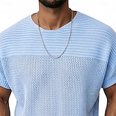 preiswerte Basic-T-Shirts-Herren Strick-T-Shirt T-Shirt Kurzarm Kurze Ärmel Rundhalsausschnitt Sommer Einfach Strickware Mode Täglich Ausgehöhlt Lässig Outdoor Streetwear Weiß Top T-Shirt für Herren