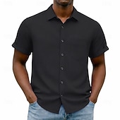 cheap Men's Smart Casual Shirts-Men's Shirt Casual Shirt Button Up Shirt Blue Black White Burgundy Navy Blue Short Sleeve Plain Shirt Collar Casual Daily Front Pocket Clothing Apparel Elegant Fashion Casual