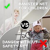 economico Articoli per la casa-Rete di protezione per bambini, rete di sicurezza per neonati, barriera in rete per ringhiera delle scale da 3 x 0,9 metri per bambini, gatti, cani, protezione per ringhiera di sicurezza per bambini