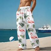 billiga Casual byxor med tryck för män-Herr Flamingo Fågel Kokosnötsträd Långbyxor Casual byxor Säckiga byxor Medium Midja Hawaiisk Utomhus Semester Standkläder Elastisk dragsko i midjan Linneliknande byxor med fickor Sommar Vår 3D-tryck
