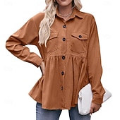 abordables Blusas Sencillas-Mujer Camisa casual Camisa de Pana Abotonar la camisa Blusa Bolsillo Botones Color sólido Plano Vacaciones Vintage Moda Manga Larga Cuello Vuelto Tops regulares Diario Festivos Noche Negro Blanco