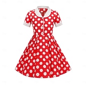 preiswerte Kleider-1950er Rockabilly Vintage-Kleid Kleid Swing-Kleid Kurze Ärmel Tupfen A-Linie Kostüm Mädchen Karneval Maskerade Alltagskleidung Junggesellinnenabschiedsparty Kinder Kleid Frühling &amp; Sommer
