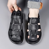 abordables Sandalias casuales-Sandalias casuales de verano de piel sintética para hombre: correas transpirables, tacón y plantilla ajustables, comodidad ligera, perfectas para vacaciones en la playa, resorts, piscinas y ocio al aire libre.