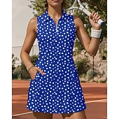 tanie Sukienka damska-Damskie Kropka Sukienka do tenisa Sukienka sportowa Bez rękawów Nadruk Oddychający Bransoletka tenisowa Golf Badminton Kołnierz polo Kołnierz zapinany na zamek Sukienka Ziemisty żółty Ciemnoróżowy