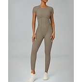 abordables Conjuntos y Monos-Women's Workout Jumpsuit Onesie Solid Color Bodysuit Summer Spring Fall rice white Pink Gym Workout Fitness Yoga Stretchy Breathable Short Sleeve Sport Activewear Stretchy