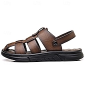 abordables Sandalias casuales-Sandalias casuales de verano de piel sintética para hombre: correas transpirables, tacón y plantilla ajustables, comodidad ligera, perfectas para vacaciones en la playa, resorts, piscinas y ocio al aire libre.