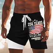  Per uomo 4 luglio, 250° anniversario degli Stati Uniti Bandiera degli Stati Uniti Noi, il popolo Pantaloncini foderati Pantaloncini da bagno 2 in 1 Pantaloncini da mare Misura del girovita medio