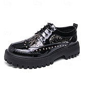 economico Scarpe Derby-Scarpe Oxford da uomo nere in vernice, stringate, con suola spessa, eleganti e formali, con borchie, perfette per matrimoni, feste, banchetti, spettacoli teatrali e occasioni serali di grande effetto.