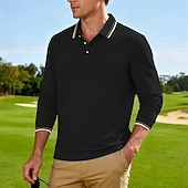 cheap Men's Classic Polo-Men's Golf Shirt Golf Polos Shirts Casual Street Lapel Long Sleeve Basic Modern Plain Buttons Spring Fall Regular Fit Black White Red Navy Blue Dark Grey Light Blue Golf Shirt