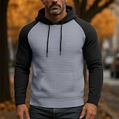 economico felpe con cappuccio da uomo di base-Per uomo Felpa con cappuccio Felpa con cappuccio a nido d'ape Aalbicocca Grigio 2 # Grigio 3# Nero Grigio chiaro Con Cappuccio Colletto Mao Semplice Patchwork Blocco di colore Casuale Quotidiano