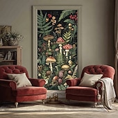 economico Striscioni per Garage e Porte-foresta di funghi incantata, luci fatate, funghi rossi e felci, stravagante striscione per porta, arazzo da parete, arredamento per la casa in stile cottage, decorazione per porta d'ingresso,