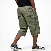 abordables Clásico-Hombre Pantalones tipo cargo Pantalón Corto Cargo Pantalón corto Pantalones cortos casuales Bolsillo Cintura elástica Plano Medio corto Casual Exterior Ropa de calle Moda Ropa de calle Negro Caqui