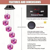cheap Landscape Lights-Solar Powered Color Changing Pink Embroidered Ball Flower Wind Chime Light Waterproof Outdoor Night Light Hanging Solar Lamp  1pc