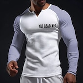 abordables T-shirts de sport et de gym-T-shirt henley raglan à manches longues pour homme, style sportif et motivant, avec slogan « Not Dead Yet » (pas encore mort), coupe ajustée, en maille gaufrée texturée, idéal pour la salle de sport,