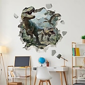 olcso Faliszőnyegek-3D őskori dinoszaurusz világ t-rex triceratops brachiosaurus törött falhatás dzsungel fali kárpit ajtó banner gyerekek hálószoba fiúk játszószoba dekoráció születésnapi buli háttér