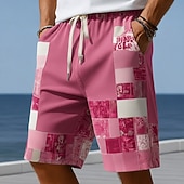 preiswerte Geometrischer Druck-Herren Farbblock Patchwork Karo / Karomuster Badehosen Badeshorts Boardshorts Mittlere Taille Modisch lässig Outdoor Urlaub Alltagskleidung Seitentaschen Netzfutter Elastischer Kordelzug in der Taille