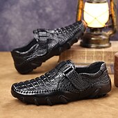 tanie Buty casual slip-on-Brązowe, męskie, codzienne buty z wytłoczonym wzorem imitującym skórę krokodyla, zapinane na klamrę, wygodne mokasyny, modne, wsuwane obuwie do noszenia na co dzień, do noszenia w sytuacjach biznesowych, na podróże, do biura, na imprezy i do eleganckich s
