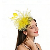 billige Fascinatorer-fascinators Nett Bryllup Bursdag Elegant søt stil Retro Rød Med Fjær Tyll Hodeplagg Hodeplagg
