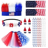  Set 250th Anniversary USA Disco 1980s Headpiece Tutu Under Skirt with Accessories Fancy Dress Women's Halloween Carnival Masquerade Independence Day 4th of July Adults' Skirt Headpiece More