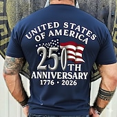 お買い得  愛国的な250枚のTシャツ-2026年7月4日 250周年記念日 メンズ 3Dプリント アメリカ国旗 クルーネック 短袖Tシャツ デイリーストリート