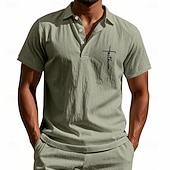 baratos Polo Clássico Masculino-Homens Camisa de linho Camisas Polo Casual Rua Lapela Manga Curta Básico Moderno Cruz Botões Verão Primavera Normal Preto Branco Azul Marinha cáqui Verde Tropa Cinzento Camisa de linho