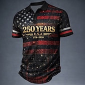  4 de julho de 2026 250º Homens American US Flag Camisas Polo Manga Curta Camisas polo Lapela Casual Roupa Esportiva Roupa Diária Traje de festival Impressão 3D Botões Primavera Verão Azul Vermelho