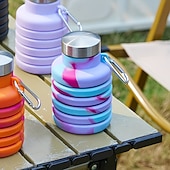 billiga Utomhusrekreation-hopfällbar teleskopisk vattenflaska, splittersäker silikon sportflaska med karbinhake, bärbar &amp;återanvändbar, vikbar design, lättviktig &amp;hållbar för camping, vandring, gym, cykling &amp;utomhussporter