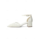 abordables Madre de la Novia/Novio-Zapatos de tacón de bloque azul marino para mujer con bordado de encaje y detalles de cuentas, elegantes zapatos para la madre de la novia para bodas en la ciudad, zapatos de tacón de punta para
