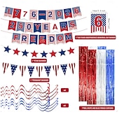  Set di stendardi decorativi per il 250° anniversario del giorno dell'indipendenza degli Stati Uniti, include 24 stendardi, 10 bandierine, 8 festoni, 12 spirali, 2 tende di tulle &1 tovaglia, ideale
