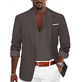  Homens Casaco esportivo Blazer de linho Moda Casual Cor Sólida Blazer de linho Exército verde Preto Azul Moderno Comum 1 Butão