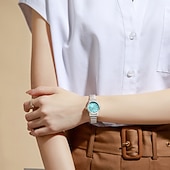 abordables Montres à quartz-Montre femme facile à lire, à quartz, avec bracelet extensible en acier inoxydable, cadran bleu turquoise avec affichage de la date, étanche, élégante et décontractée, idéale comme cadeau pour femme