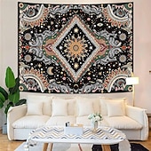 cheap Wall Tapestries-Mystic Psychedelic Sun Face Celestial Starburst Wall Tapestry Diamond Pattern Moon and Stars Bohemian Wall Hanging Trippy Hippie Home Decor Bedroom Backdrop