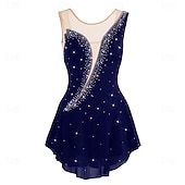 abordables Vestidos de Patinaje Artístico-Vestido de patinaje artístico Mujer Patinaje Sobre Hielo Vestidos Violeta Azul marinero Blanco Retazos Espalda Abierta Elástico Entrenamiento Competición Ropa de Patinaje Clásico Cristal / Strass Sin