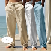 ieftine Vacanţă-Bărbați Pantaloni de in Pantaloni Pantaloni de vară Pantaloni largi Pantaloni de plajă Cordon Talie elastică Pachet multiplu Culoare solidă Confort Respirabil Lungime totală Zilnic Plajă Concediu